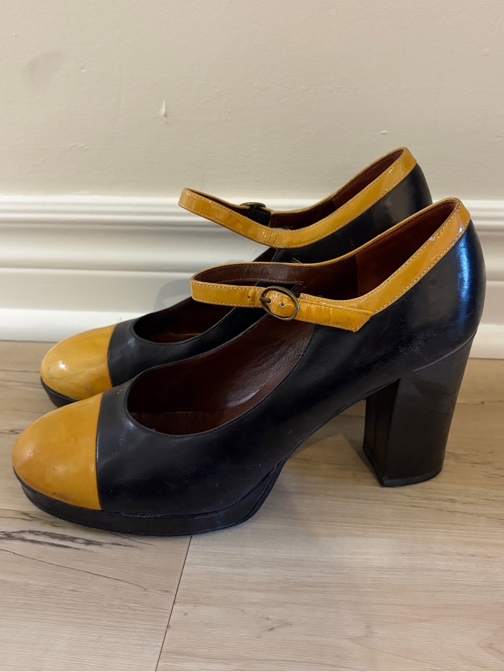 Marc by Marc Jacobs Two-Tone Mary Jane Pumps in Black and Mustard